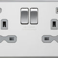 Knightsbridge SFR9940PCG 13A 2G SP Screwless Switched Socket with Dual USB A+C (5V DC 4.0A shared) - Polished Chrome with Grey Insert