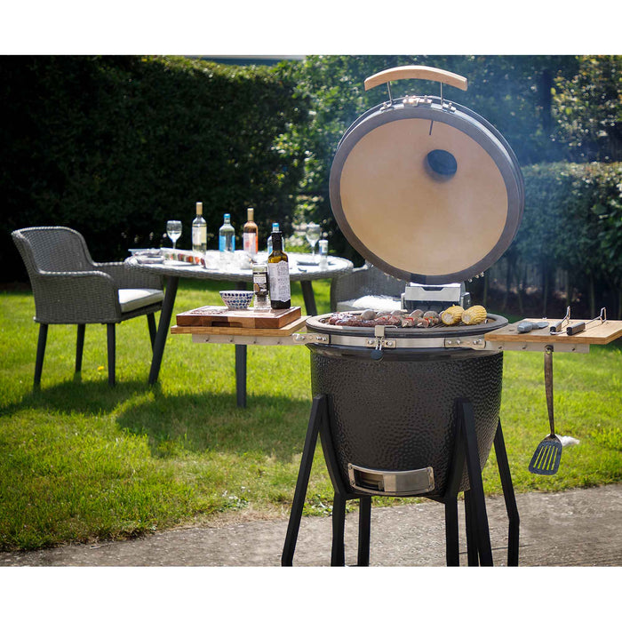 Dellonda DG159 Deluxe Kamado Style BBQ Grill, Oven, Smoker With Wheeled Stand, Ceramic 22"(56cm)