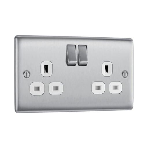 BG Nexus NBS22W 2 Gang 13a Brushed Steel Switched Socket BG Nexus Metal - Brushed Steel BG - Sparks Warehouse