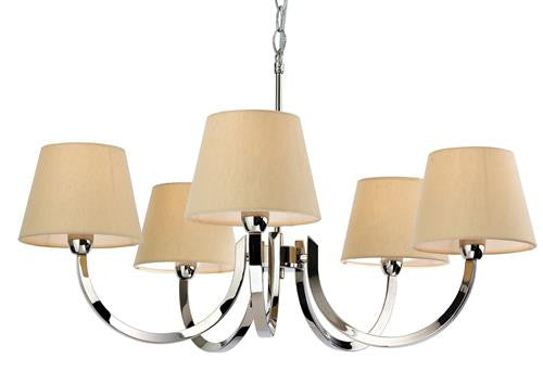 Firstlight 2322PST Fairmont 5 Light Fitting - Polished S/Stl with Cream Linen Shade - Firstlight - sparks-warehouse