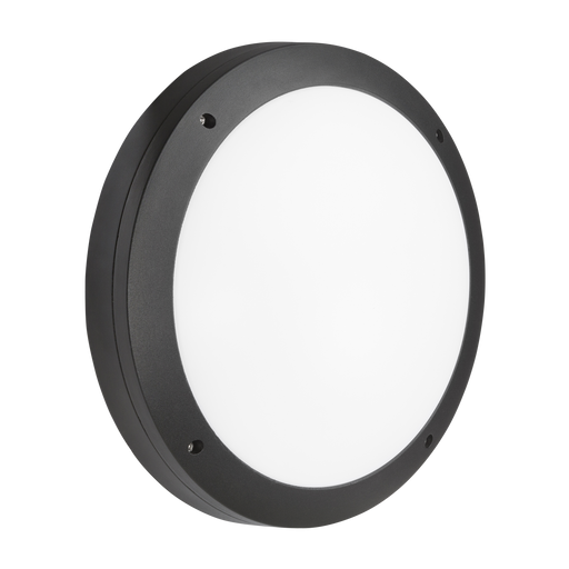 Knightsbridge SHE1BEMS 230V IP65 18W LED Round Bulkhead CCT with Emergency & Microwave Sensor Black Flush Bathroom Ceiling Lights Sparks Warehouse - Sparks Warehouse
