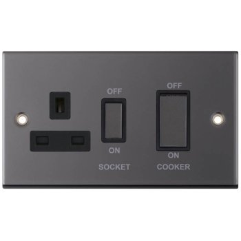 Selectric 5M Black Nickel 45A DP Switch and 13A Switched Socket with Black Insert