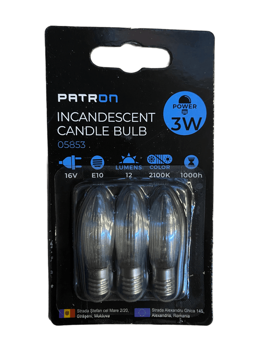 Patron - 05853 Incandescent Candle Bulb 3W E10 C6 16V Clear