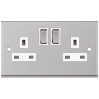 Selectric 7M-Pro Satin Chrome 2 Gang 13A DP Switched Socket with White Insert