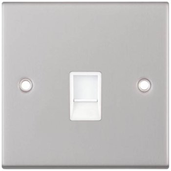 Selectric 5M Satin Chrome 1 Gang RJ11 Socket with White Insert