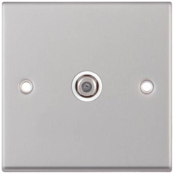 Selectric 7M-Pro Satin Chrome 1 Gang Satellite Socket with White Insert