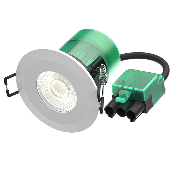 Bell 10500 6W Firestay LED Integrated Fixed Downlight, Incl White & Satin Bezel - 3000K, 40° Beam Angle -  Plug & Play Fitting 580lm