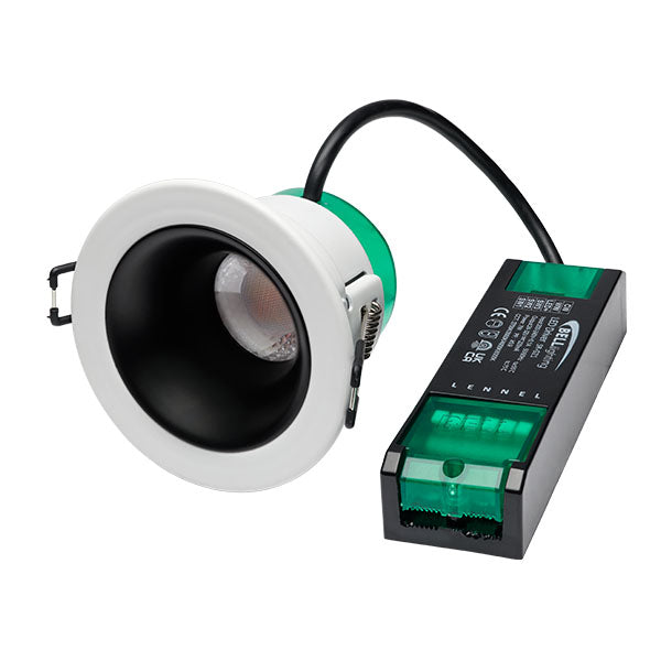 Bell 10525 7W Firestay LED Anti-Glare CCT Fixed Downlight - White - Tool Free Termination  360-400lm