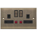 Selectric 5M Antique Brass 2 Gang 13A DP Switched Socket with Neon and Black Insert