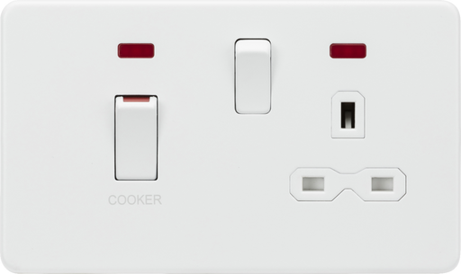 Knightsbridge SFR83MNMW Screwless 45A DP Switch & 13A Switched Socket + Neons - Matt White Knightsbridge Screwless Flat Plate Matt White Knightsbridge - Sparks Warehouse