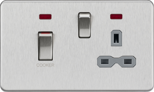 Knightsbridge SFR83MNBCG Screwless 45A DP Switch and 13A Switched Socket With Neon's - Brushed Chrome with Grey Inserts Light Switches Knightsbridge - Sparks Warehouse