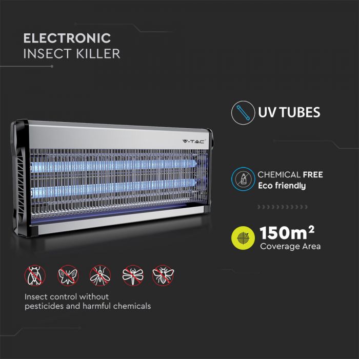 V-Tac 3240 2 x 20W Flykiller Coverage 150M2 Insect Killer Unit VT-3240 11182-BS