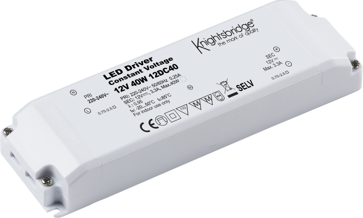 IP20 12V DC 40W LED Driver - Constant Voltage 12DC40 LED Drivers Knightsbridge - Easy Control Gear