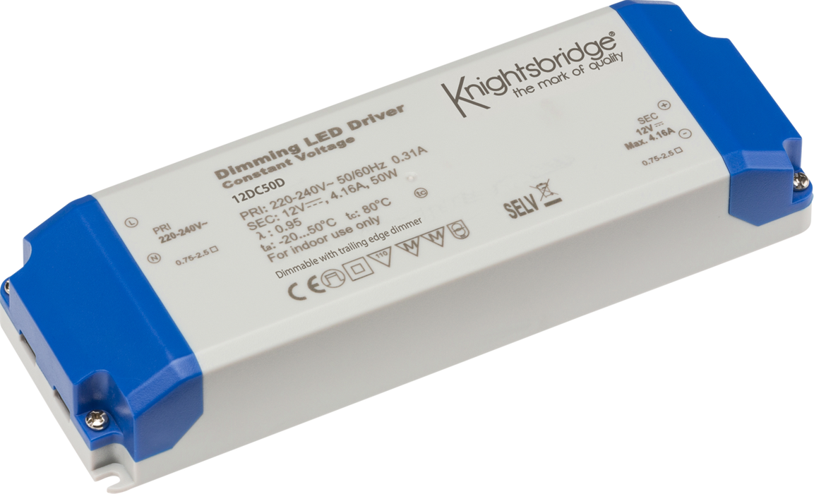 IP20 12V 50W DC Dimmable LED Driver - Constant Voltage 12DC50D Mains Dimmable LED Drivers Knightsbridge - Easy Control Gear