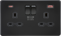 Knightsbridge Screwless Matt Black SFR9945MBB 13A 2G DP Switched Socket with Dual USB A+C [45W FASTCHARGE] - Matt Black Knightsbridge Screwless Flat Plate Matt Black Knightsbridge - Sparks Warehouse