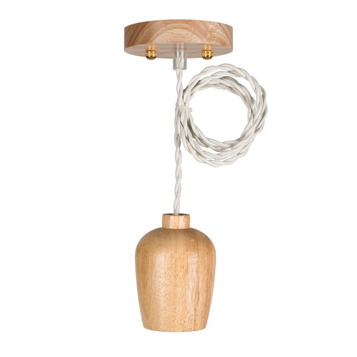 Bailey 139712 - Wooden Pendant Set E27 + 1.5m Twisted Textile Cable Beige Bailey Bailey - The Lamp Company