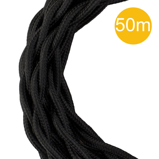 Bailey 143364 - Textile Cable Twisted 3C Black 50m Roll Bailey Bailey - The Lamp Company