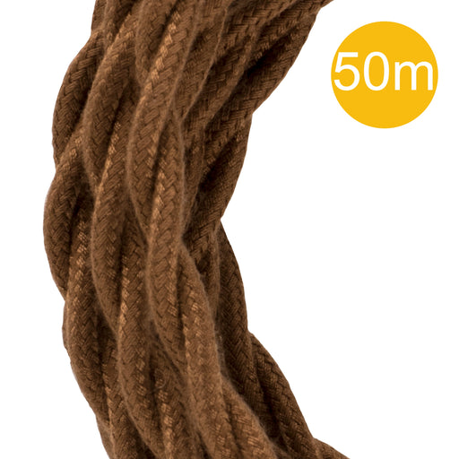 Bailey 140686 - Textile Cable Twisted 2C Brown 50m Roll Bailey Bailey - The Lamp Company