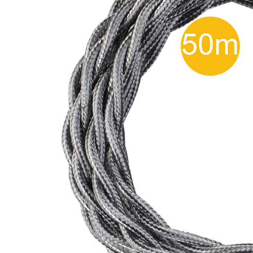 Bailey - 145043 - Textile Cable Twisted 3C 50M Silver Light Bulbs Bailey - The Lamp Company