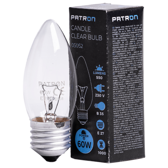 Patron - 05052 Incandescent Bulb E27 60W B35 230V CL