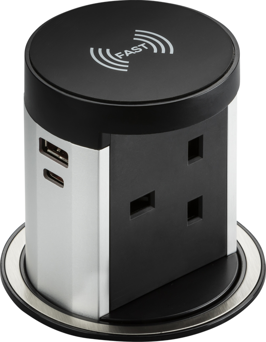 Knightsbridge SK0016 13A Pop up Socket with 10W Wireless Charger and Dual USB A+C (12V DC 1.5A) Max. 30W