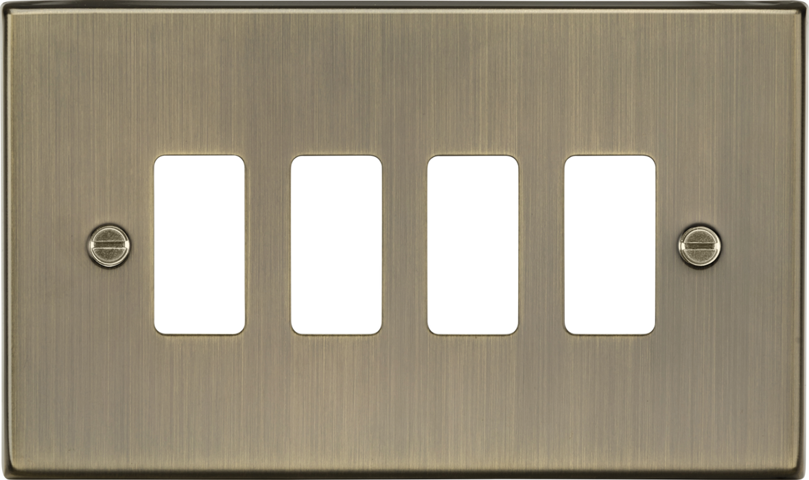 Knightsbridge GDCS4AB 4G Grid Faceplate - Square Edge Antique Brass