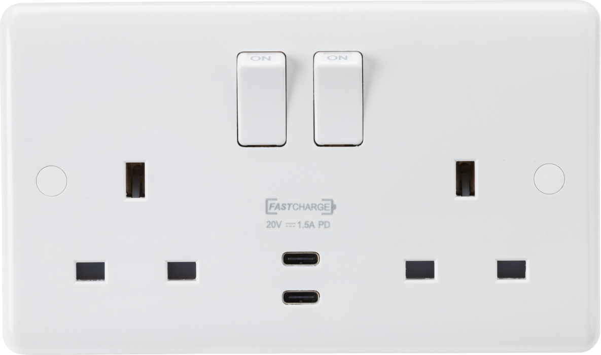 Knightsbridge CU9930 13A 2G DP Switched Socket with Dual USB-C 20V DC 1.5A (Max. 30W)