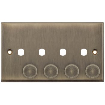 Selectric 7M-Pro Antique Brass 2 Gang Quad Aperture Dimmer Plate with Matching Knobs