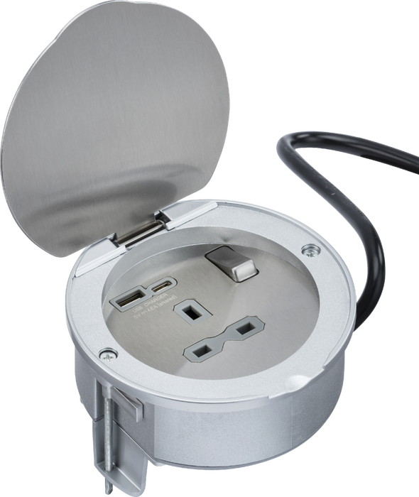 Knightsbridge SKR3 Recessed 13A 1G Socket with Dual USB A+C [5V DC 4.0A shared] - Stainless Steel