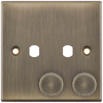 Selectric 5M Antique Brass 1 Gang Twin Aperture Dimmer Plate with Matching Knobs