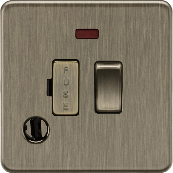Knightsbridge SF6300FAB 13A Switched Fused Spur with Neon and Flex Outlet - Antique Brass