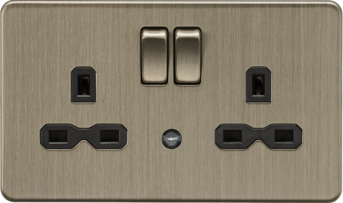 Knightsbridge SFR9NLAB 13A 2G DP switched socket with night light function - Antique Brass