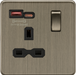 Knightsbridge SFR9919AB 13A 1G Switched Socket with dual USB A+C [18W FASTCHARGE] - Antique Brass