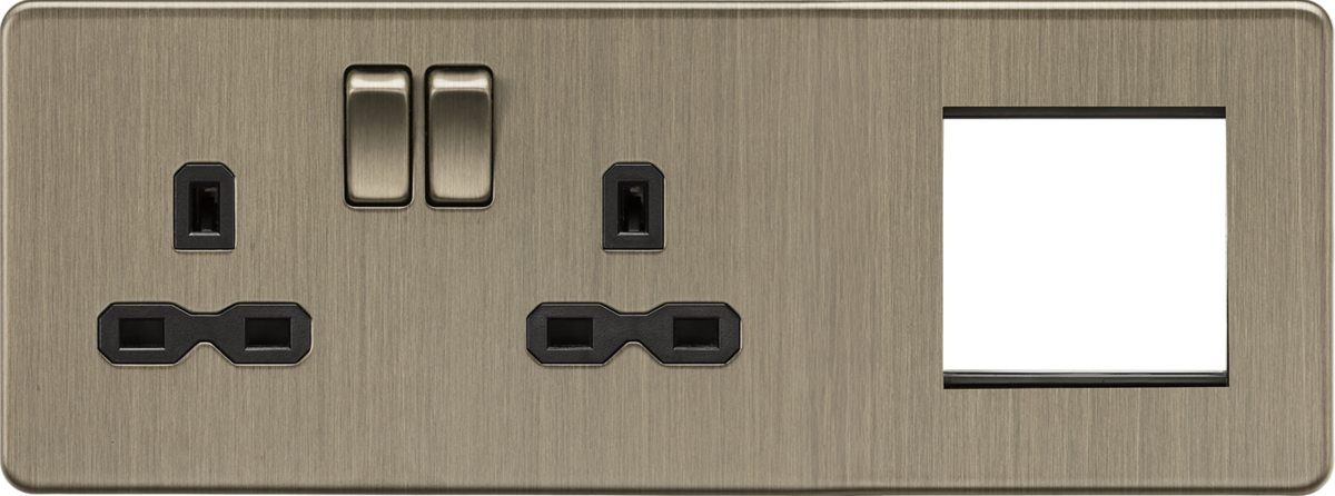 Knightsbridge SFR192LAB 13A 2G DP Socket + 2G Modular Combination Plate - Antique Brass