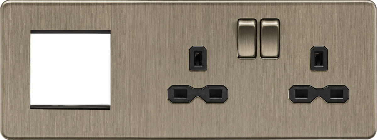 Knightsbridge SFR192RAB 13A 2G DP Socket + 2G Modular Combination Plate - Antique Brass