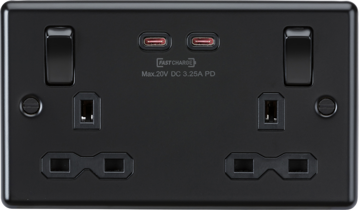 Knightsbridge CL9965MBB 13A 2G DP Switched Socket with Dual USB-C [65W DUAL FASTCHARGE] - Matt Black