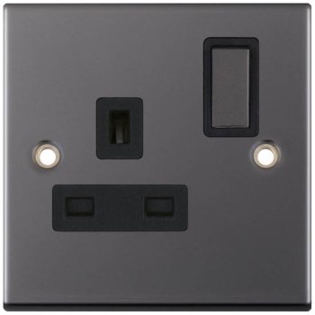 Selectric 5M Black Nickel 1 Gang 13A DP Switched Socket with Black Insert