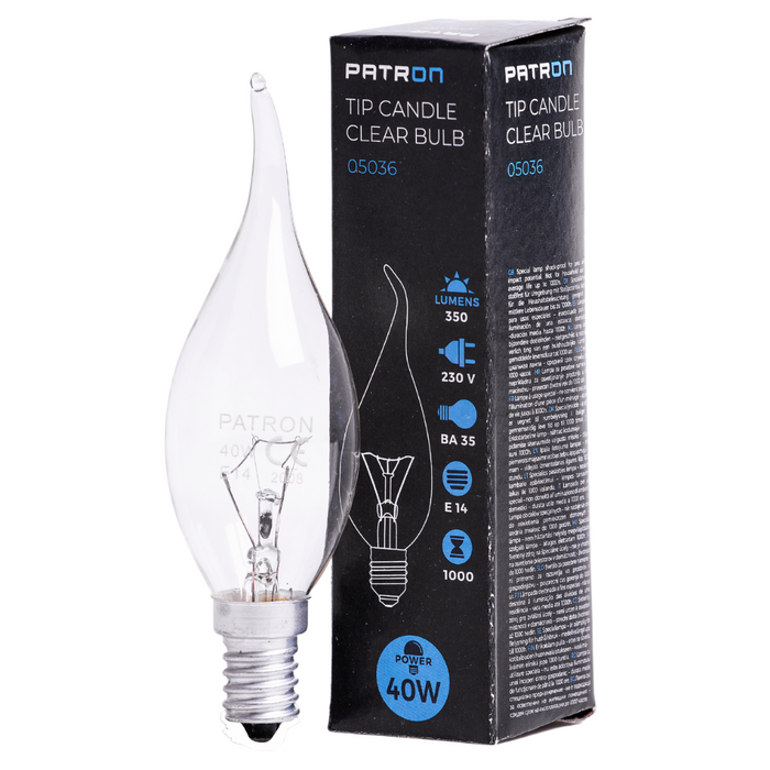 Patron - 05036 Incandescent Bulb E14 40W BA35 230V CL
