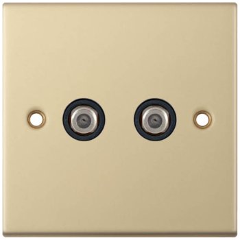 Selectric 5M Satin Brass 2 Gang Satellite Socket with Black Insert