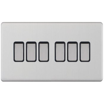 Selectric 5M-Plus Satin Chrome 6 Gang 10A 2 Way Switch with Black Insert