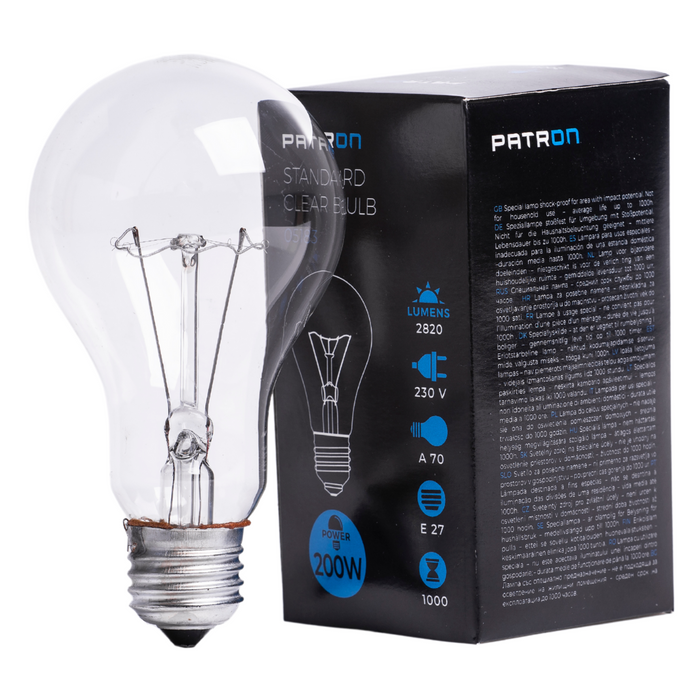 Patron - 05183 Incandescent Bulb E27 200W A70 230V CL