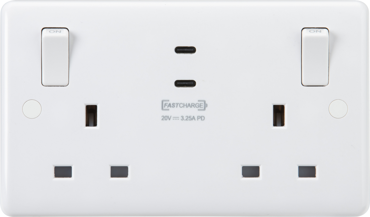 Knightsbridge CU9965 13A 2G SP Switched Socket with Dual USB-C 20V DC 3.25A Max. 65W