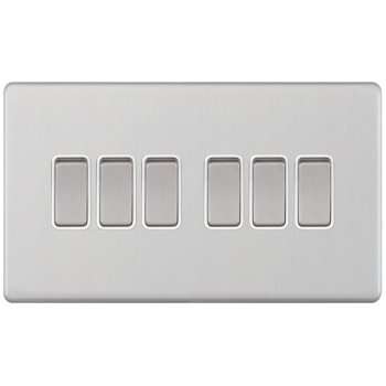 Selectric 5M-Plus Satin Chrome 6 Gang 10A 2 Way Switch with White Insert