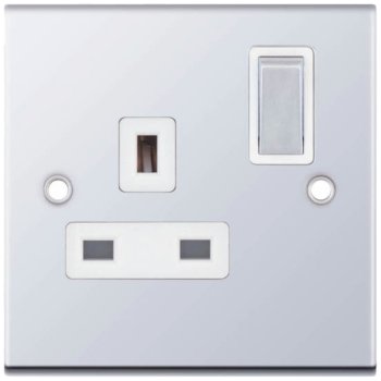 Selectric 5M Polished Chrome 1 Gang 13A DP Switched Socket with White Insert