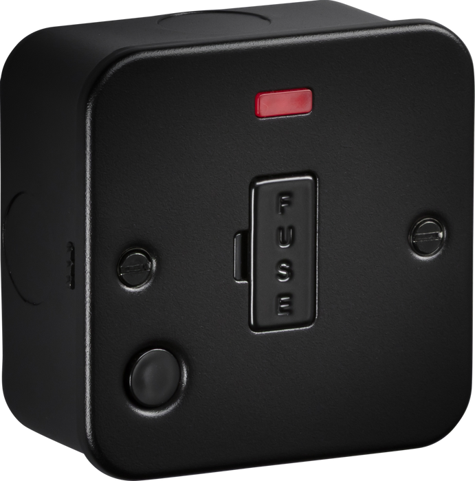 Knightsbridge M6000NFTB Metalclad 13A Unswitched Fused Spur with Neon and Flex Outlet - Textured Sand Black Finish