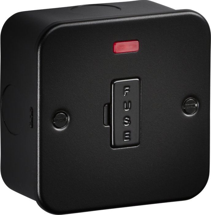 Knightsbridge M6000NTB Metalclad 13A Unswitched Fused Spur with Neon - Textured Sand Black Finish