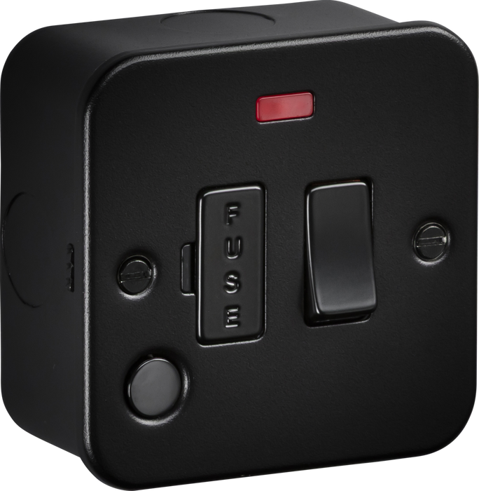 Knightsbridge M6300NFTB Metalclad 13A Switched Fused Spur with Neon and Flex Outlet - Textured Sand Black Finish