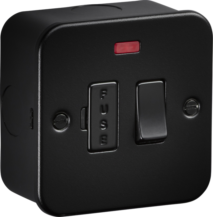 Knightsbridge M6300NTB Metalclad 13A Switched Fused Spur with Neon - Textured Sand Black Finish