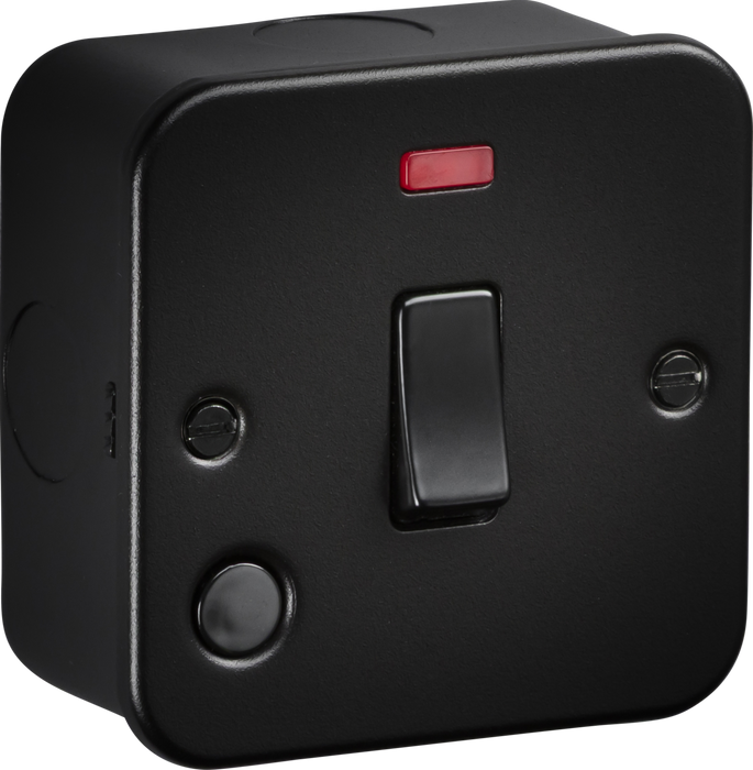 Knightsbridge M8341NFTB Metalclad 20A 1G DP Switch with Neon and Flex Outlet - Textured Sand Black Finish