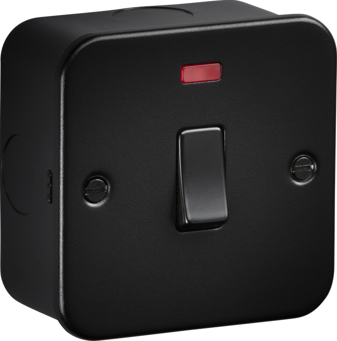 Knightsbridge M8341NTB Metalclad 20A 1G DP Switch with Neon - Textured Sand Black Finish